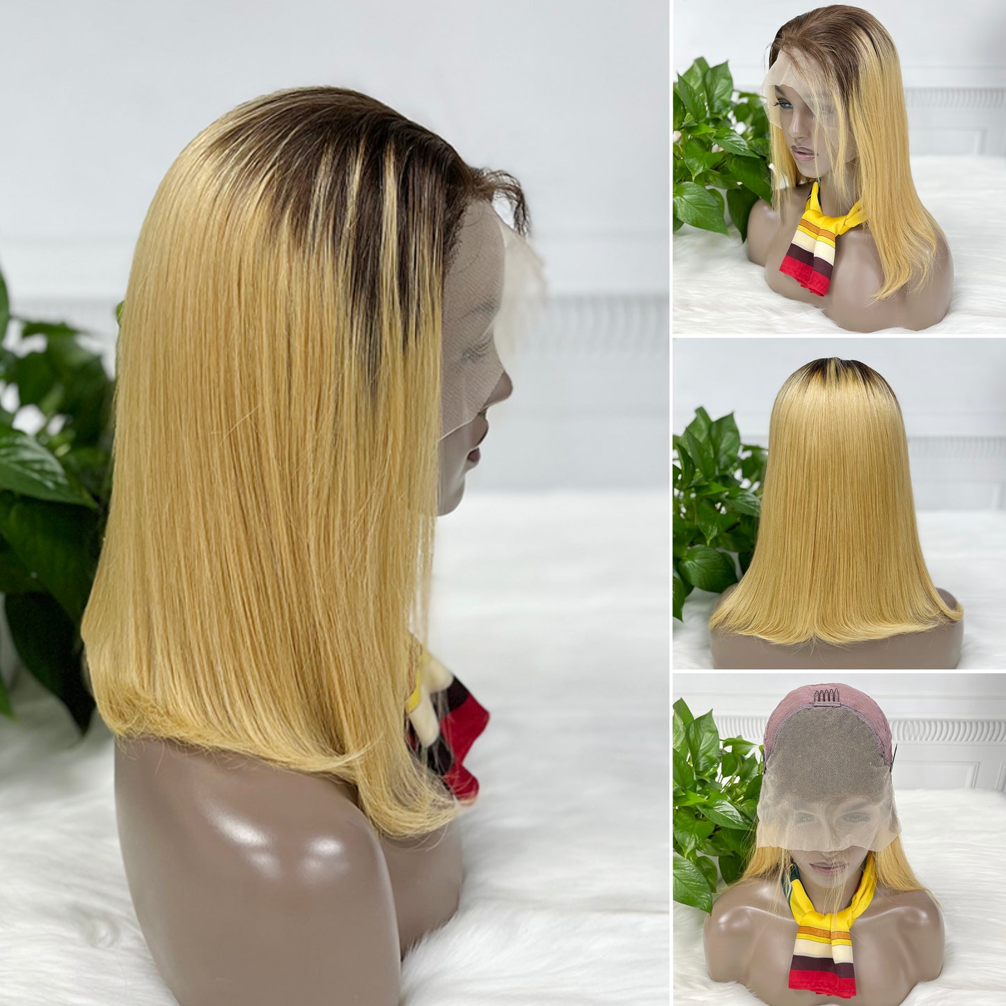 13*4 cheveux crus BoB perruque perruques droites couleur T4/27 # 200% densité
