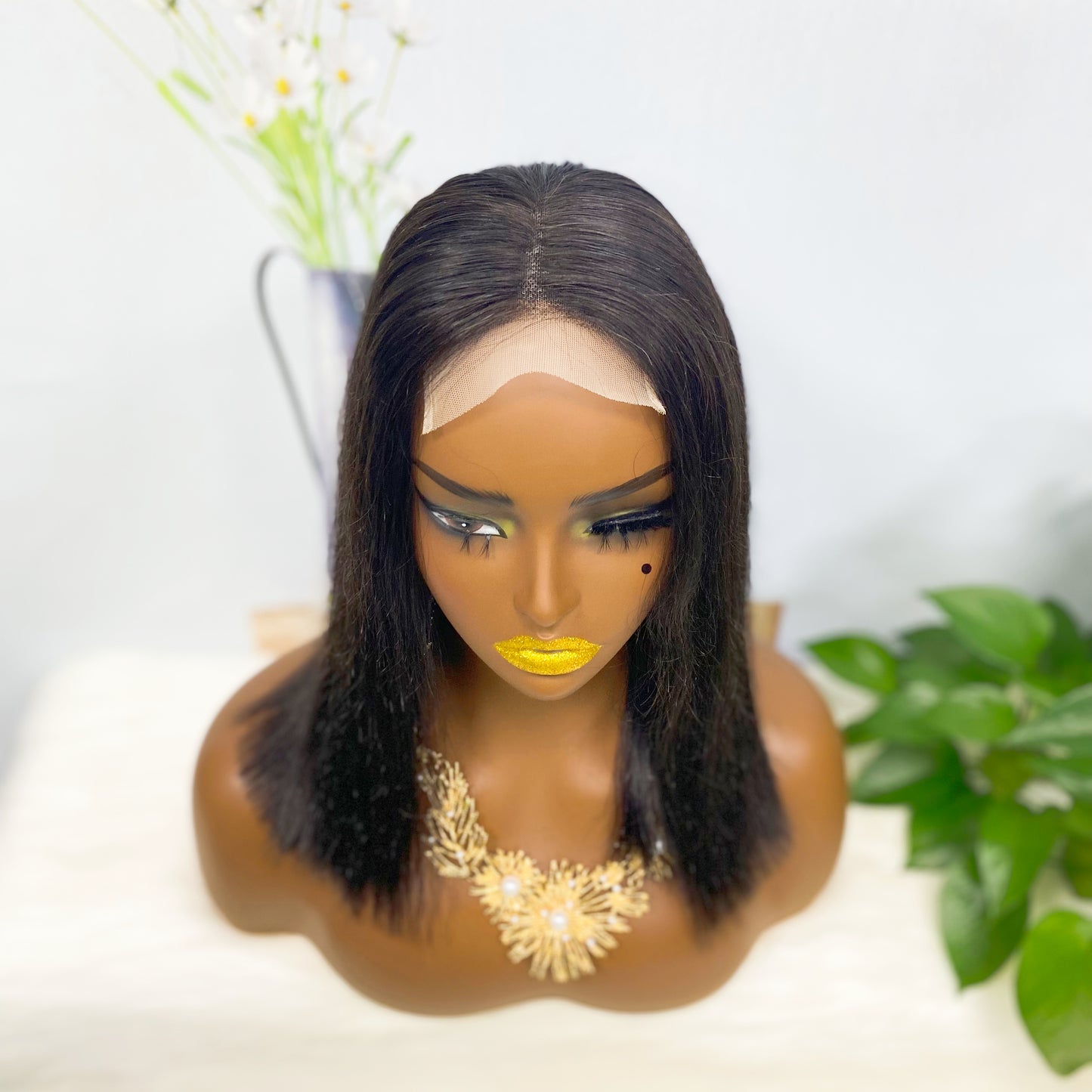 DD 4*4 BOB Wig Straight Natural Human Hair Lace Wigs Color NC 350% Density
