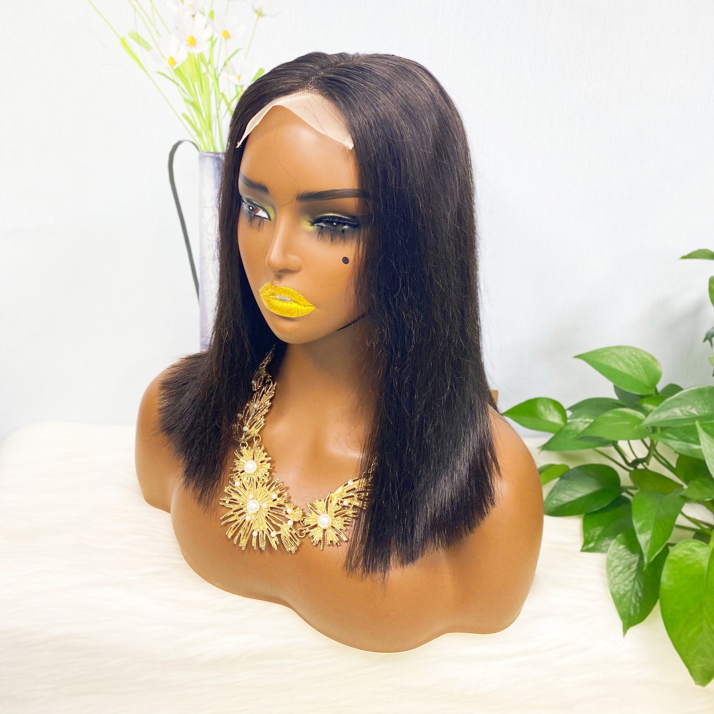 DD 4*4 BOB Wig Straight Natural Human Hair Lace Wigs Color NC 350% Density