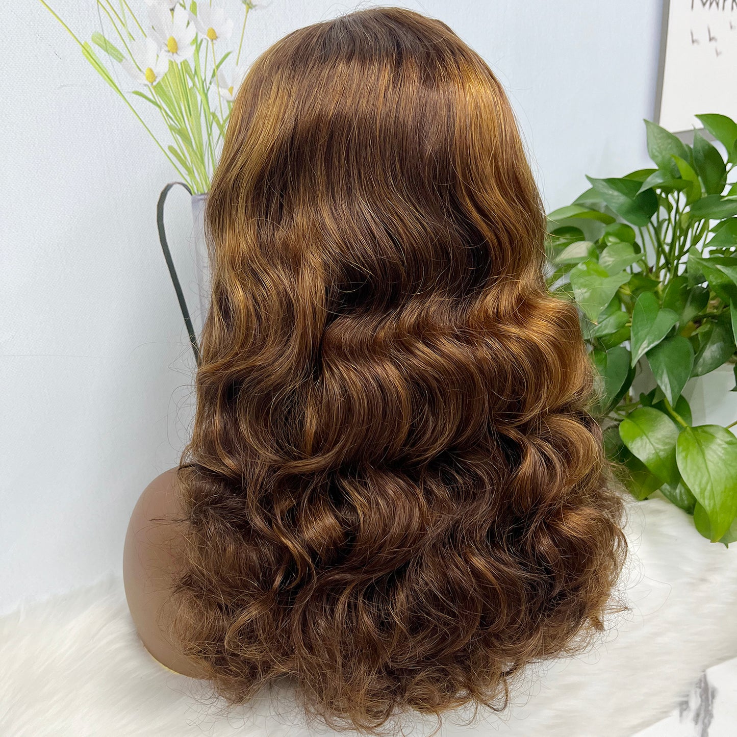 Double Drawn 13*4 Lace Wig Loose Body Wave Natural Human Hair Lace Wigs Piano Color P4/30 20"