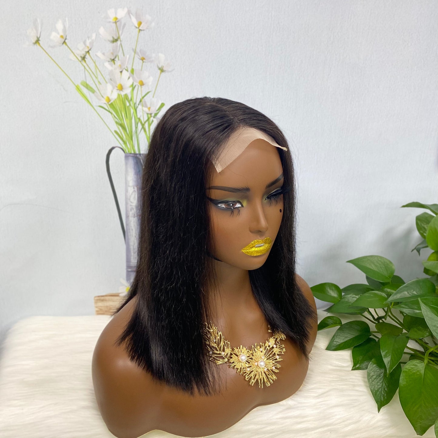 DD 4*4 BOB Wig Straight Natural Human Hair Lace Wigs Color NC 350% Density