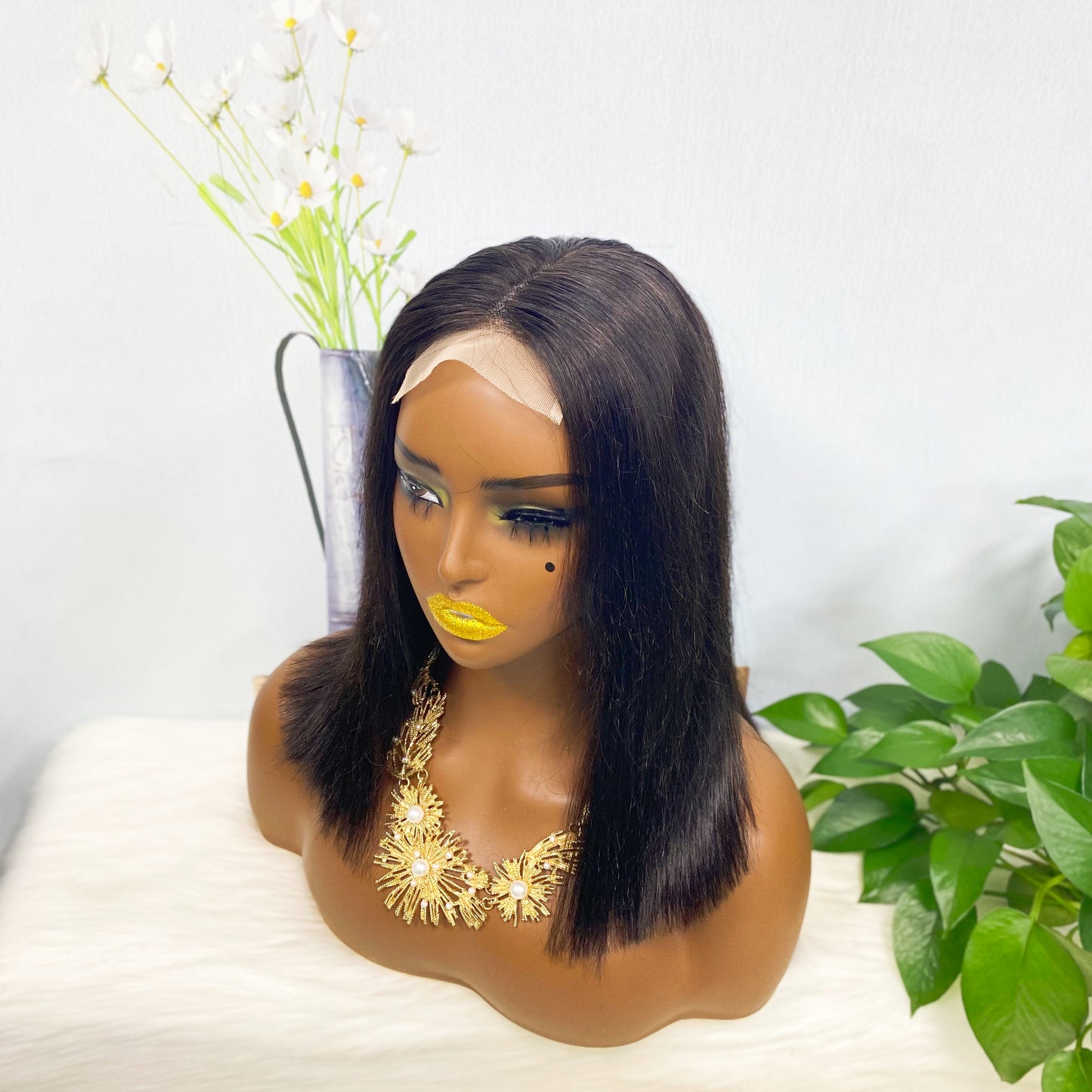 DD 4*4 BOB Wig Straight Natural Human Hair Lace Wigs Color NC 350% Density