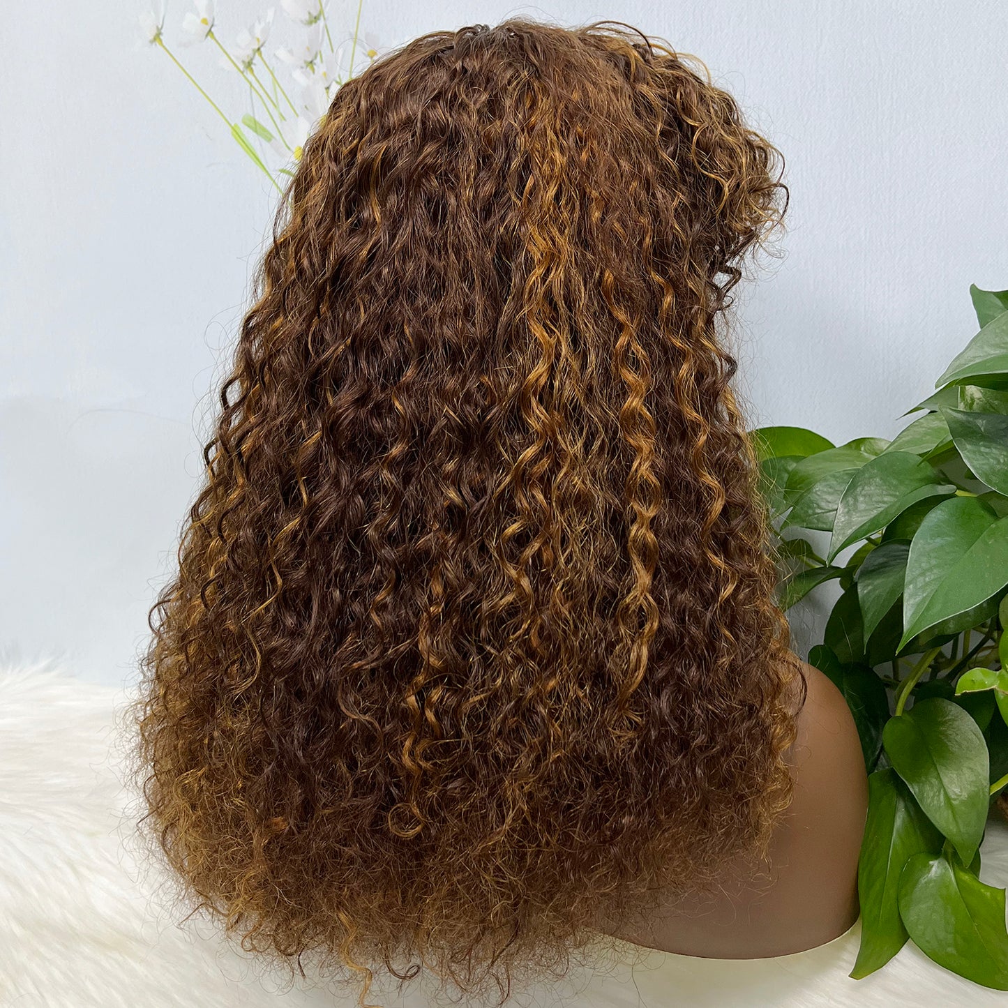 Fringe Double Drawn Machine Wig Water Wave Natural Human Hair Wigs Color P4/30