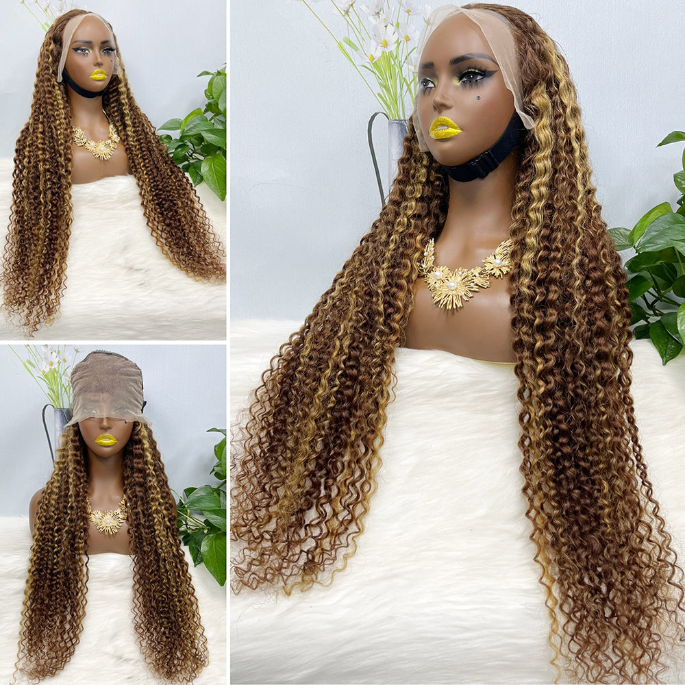 36" 13*4 Lace Wig Water Wave Curly Human Hair Wig 500 grams Color P4/27