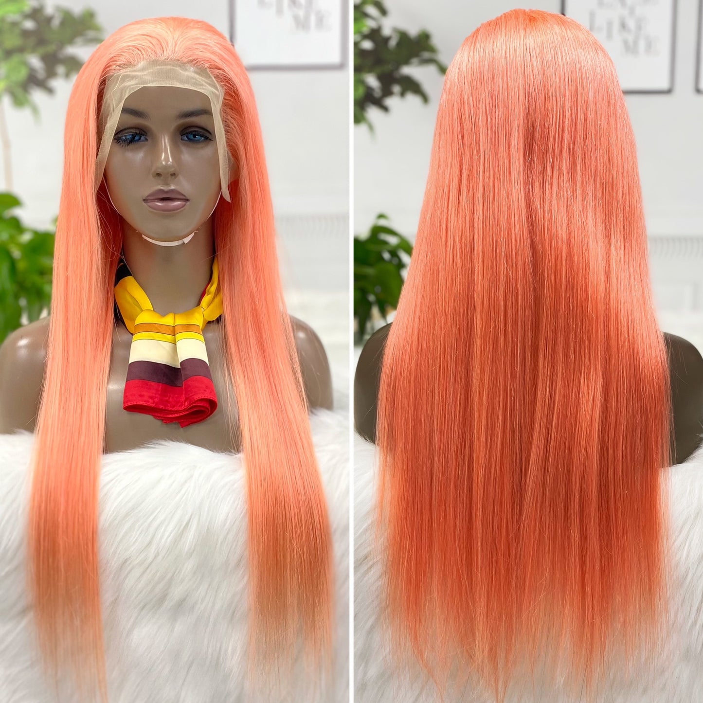13*4 Lace Wig Straight Natural Human Hair Lace Wigs Color Pink 300% Density