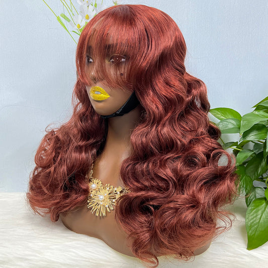 Fringe Double Drawn 5x5 Glueless Lace Wig Loose Wave Human Hair Wigs Ginger Color 33# 20inch