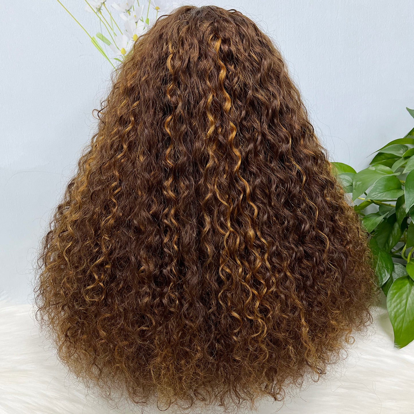 Fringe Double Drawn Machine Wig Water Wave Natural Human Hair Wigs Color P4/30