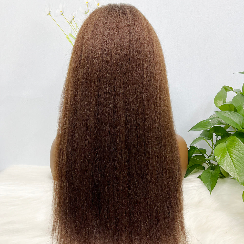 4*4 Lace Wig Kinky Straight Couleur 4# 20" Perruque de cheveux humains naturels 250% Densité
