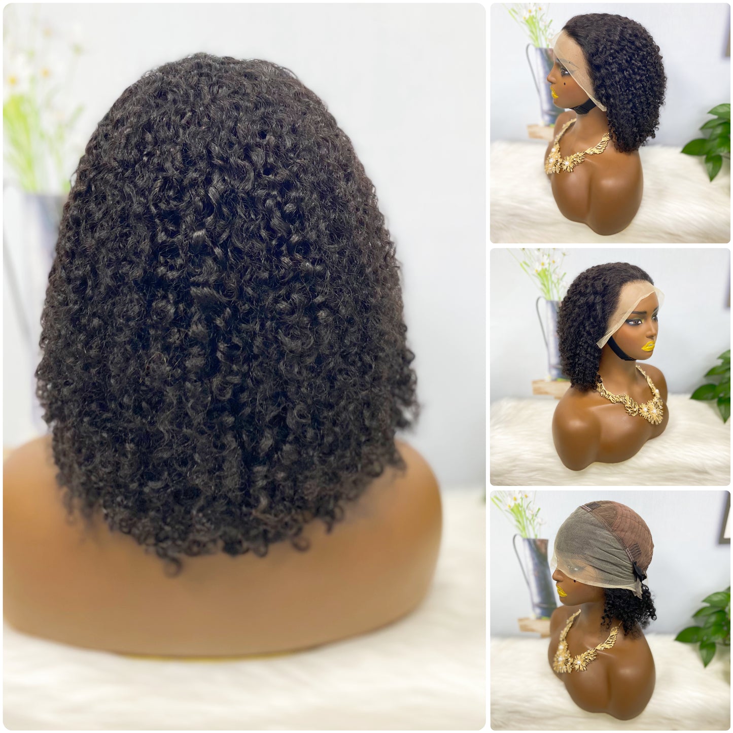 Double Drawn 13*4 BoB Pixie Curl Wigs 250% Density Color P4/30#