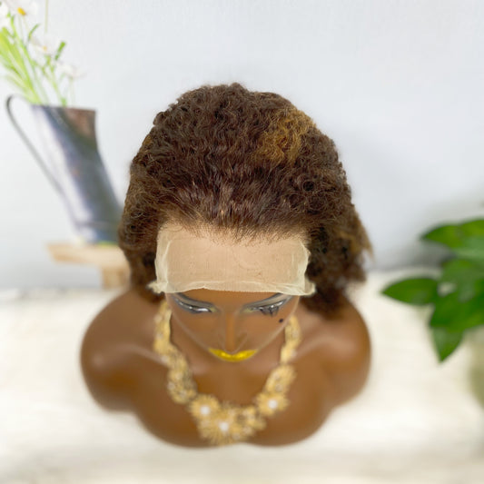 Double Drawn 13*4 BoB Pixie Curl Wigs 250% Density Color P4/30#