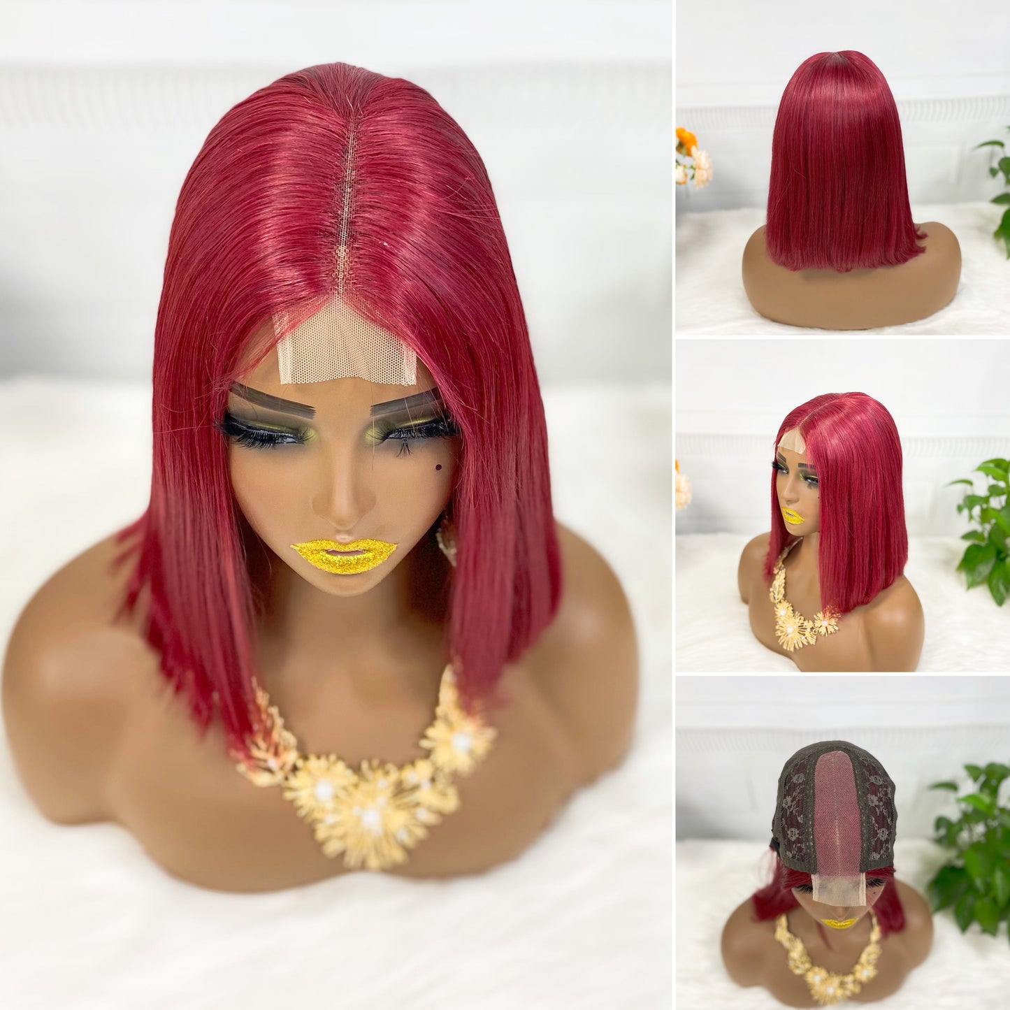 Perruque Bob Lace Wig naturelle lisse, Double tirage, 2x6, couleur M4/350 #, densité 200%