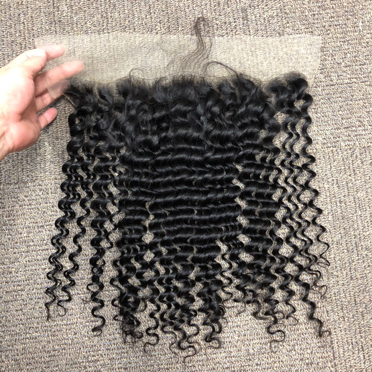 13*4 Lace Frontal Silky Deep Wave 100% Natural Virgin Human Hair Natural Color 10"-24"