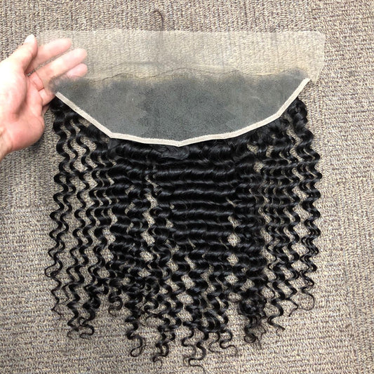 13*4 Lace Frontal Silky Deep Wave 100% Natural Virgin Human Hair Natural Color 10"-24"