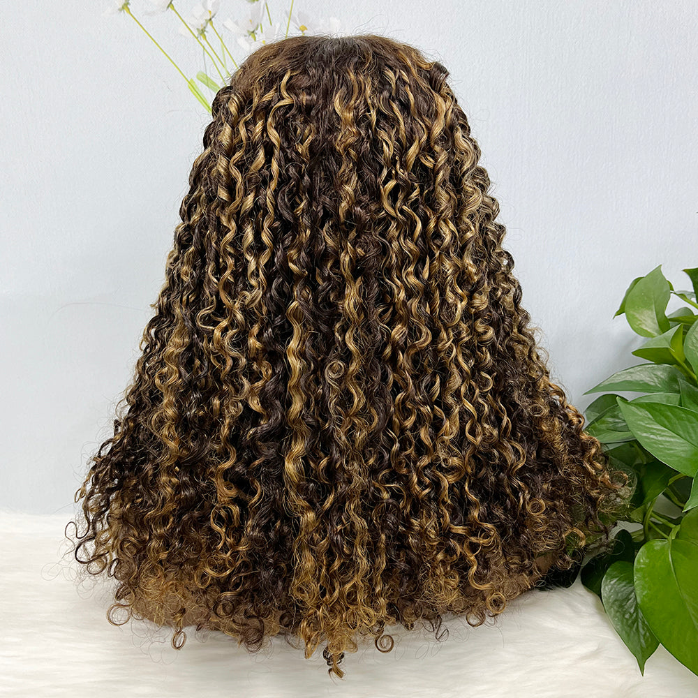 DD 4*4 perruque de dentelle sans colle Pixie perruque de dentelle de cheveux humains naturels couleur P4/27 #250% densité