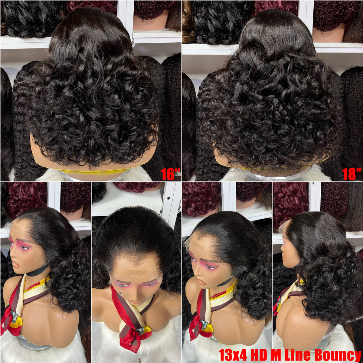 DD 13*4 HD M Lagos Line Human Hair Wig Bouncy Curl Natural Color Curly Wigs