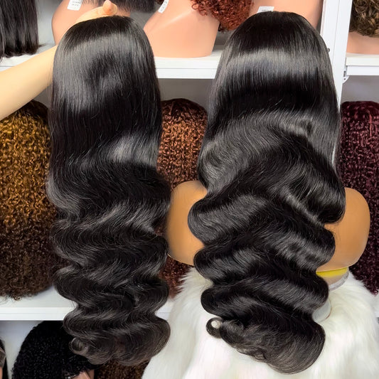 34"-40" 13x4 Swiss HD Lace Wig Straight Burmese Human Hair Wigs Natural Color 500% Density