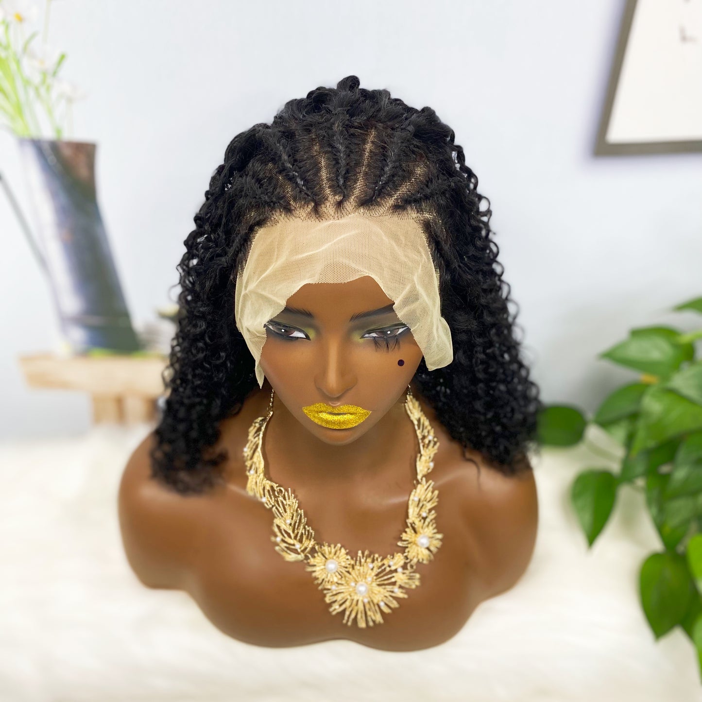 13*4 Bob Wig Jerry Curl Braid Human Hair Wigs Natural Color 200% Density