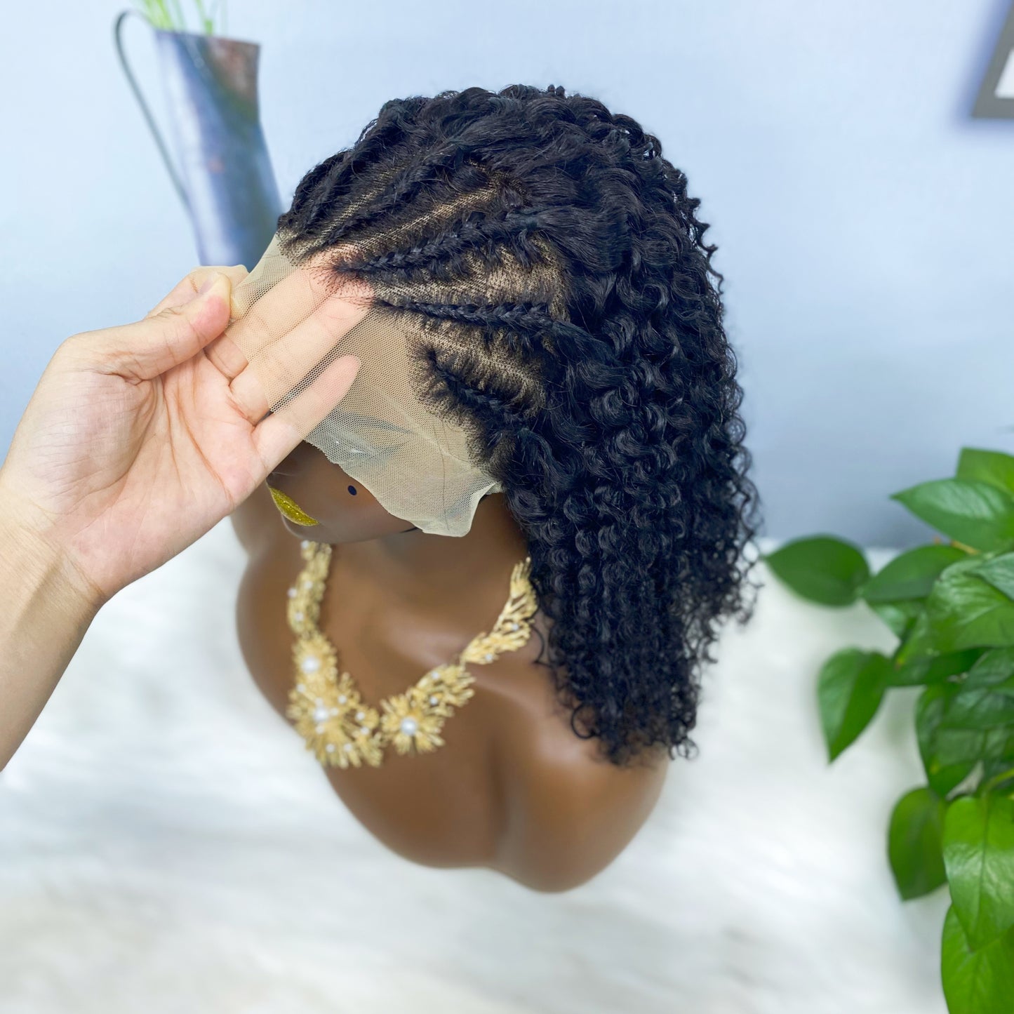 13*4 Bob Wig Jerry Curl Braid Human Hair Wigs Natural Color 200% Density