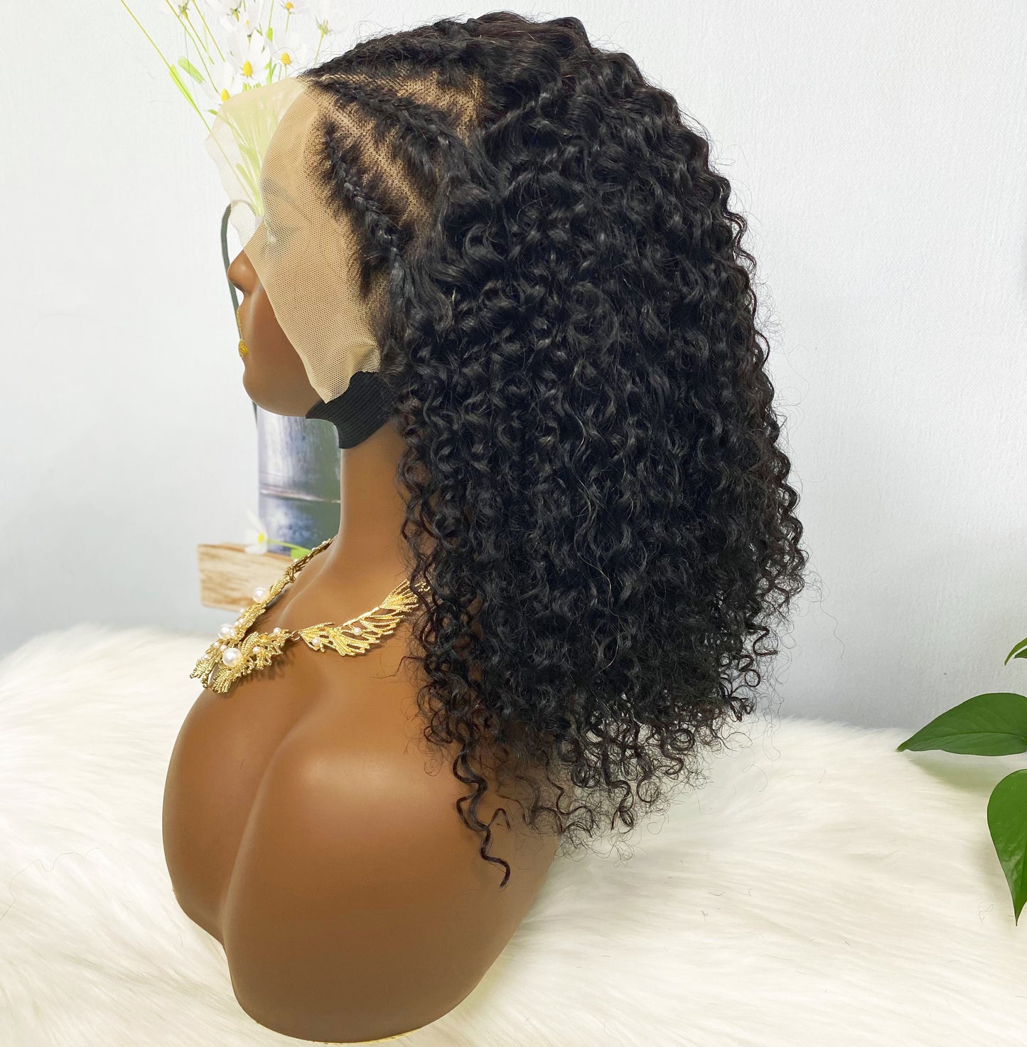 13*4 Bob Wig Jerry Curl Braid Human Hair Wigs Natural Color 200% Density