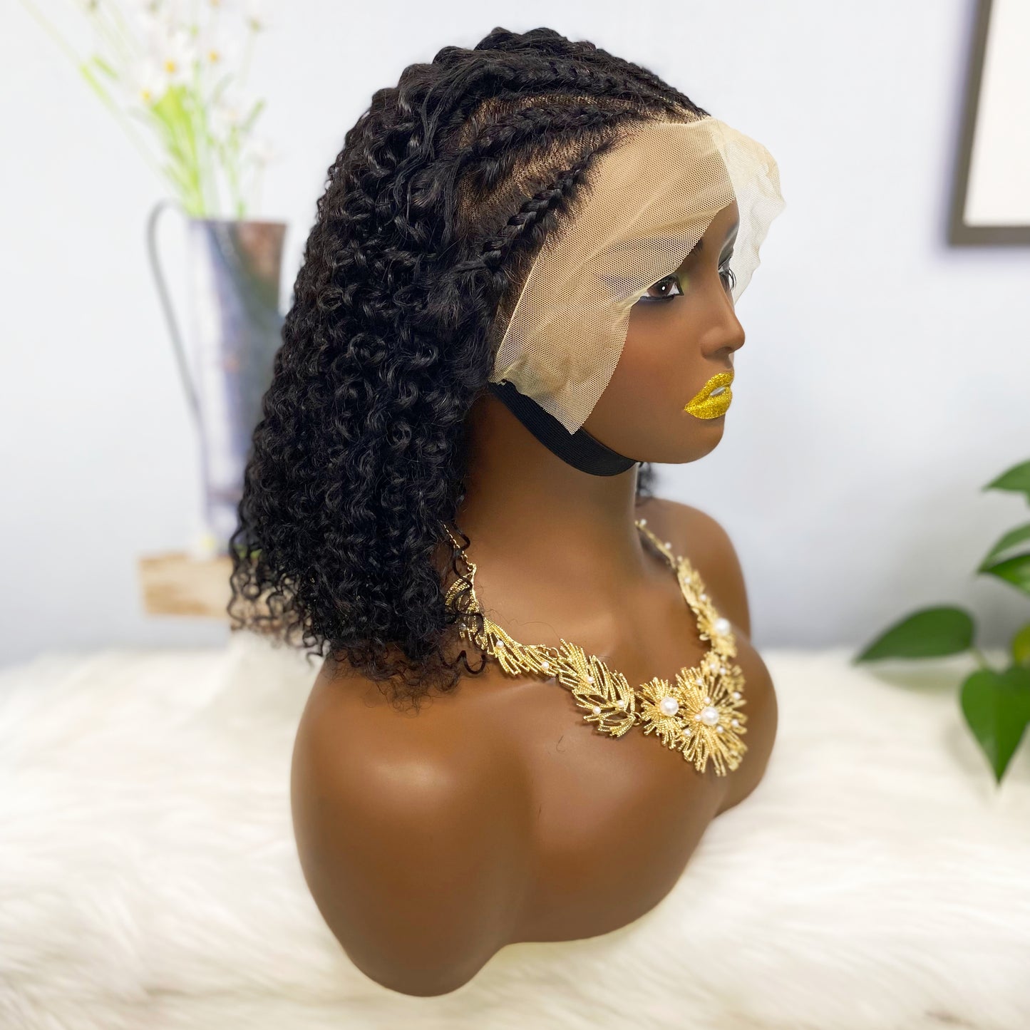 13*4 Bob Wig Jerry Curl Braid Human Hair Wigs Natural Color 200% Density
