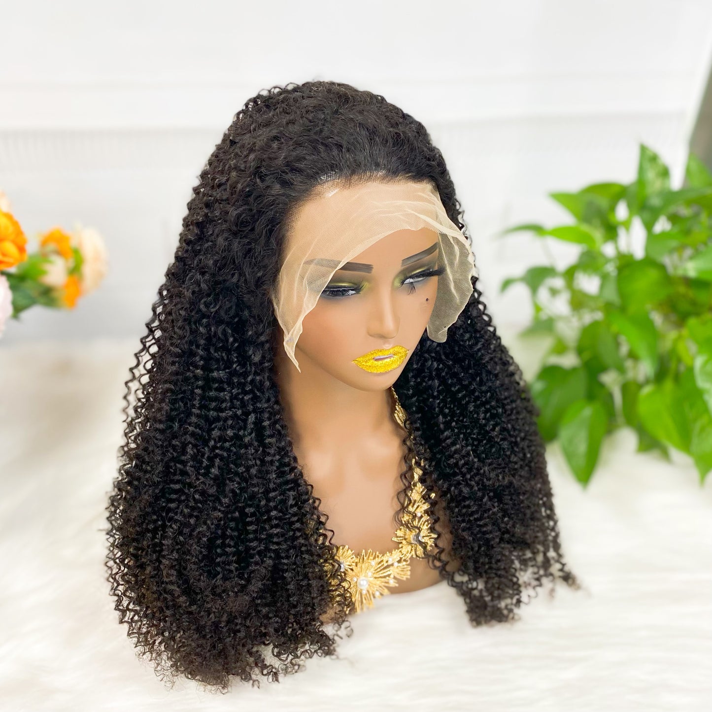 13*4 Lace Wig Kinky Curl Natural Color Virgin Human Hair Wigs 200% Density Color NC