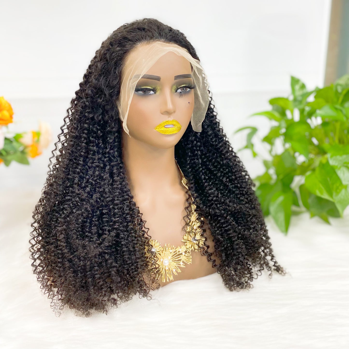 13*4 Lace Wig Kinky Curl Natural Color Virgin Human Hair Wigs 200% Density Color NC