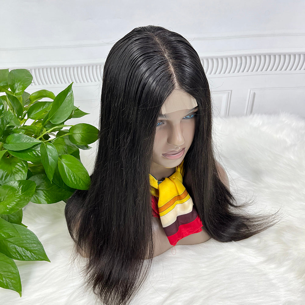 Double Drawn Bone Straight 2*6 Lace Bob Wig Virgin Human Hair Wigs Natural Color