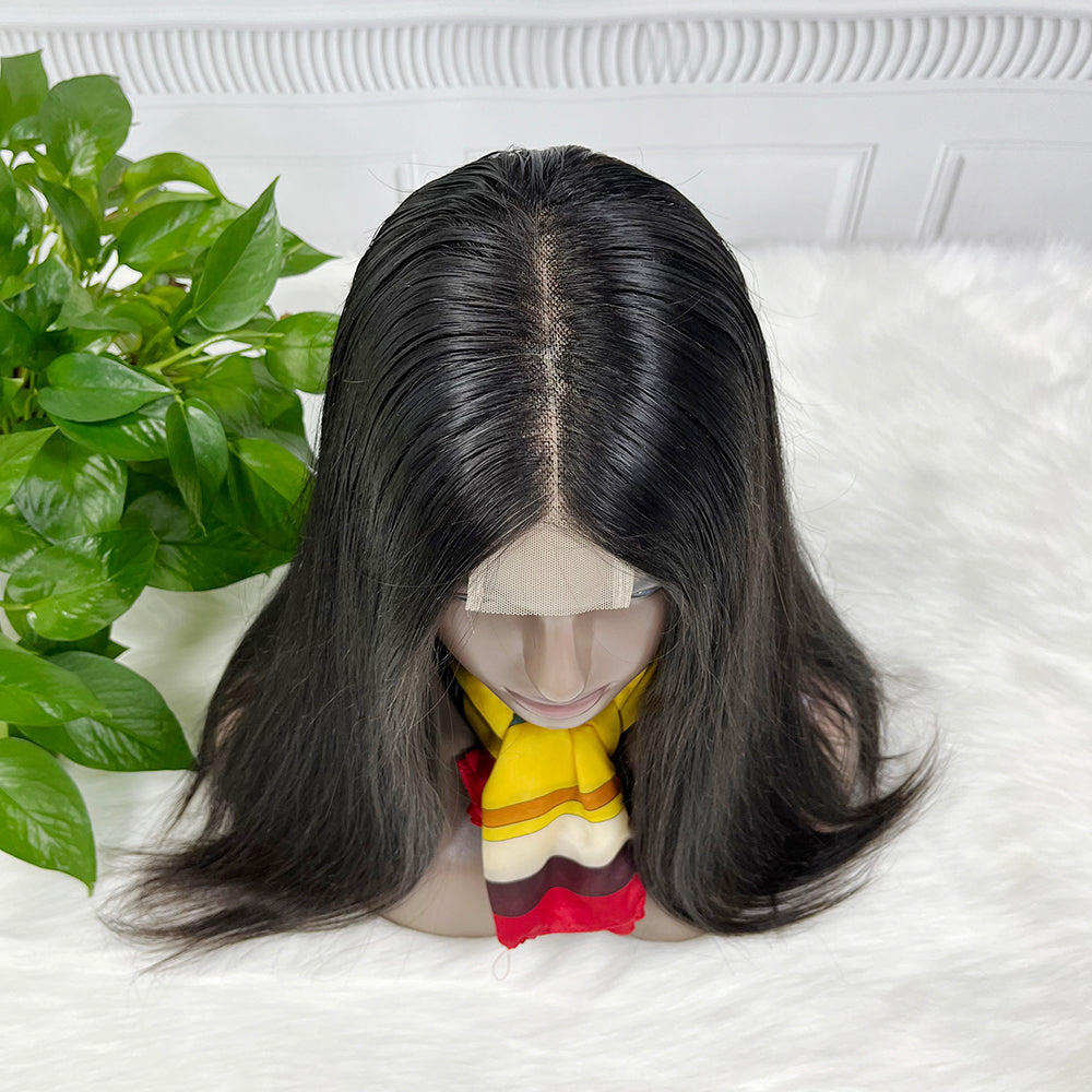 Double Drawn Bone Straight 2*6 Lace Bob Wig Virgin Human Hair Wigs Natural Color
