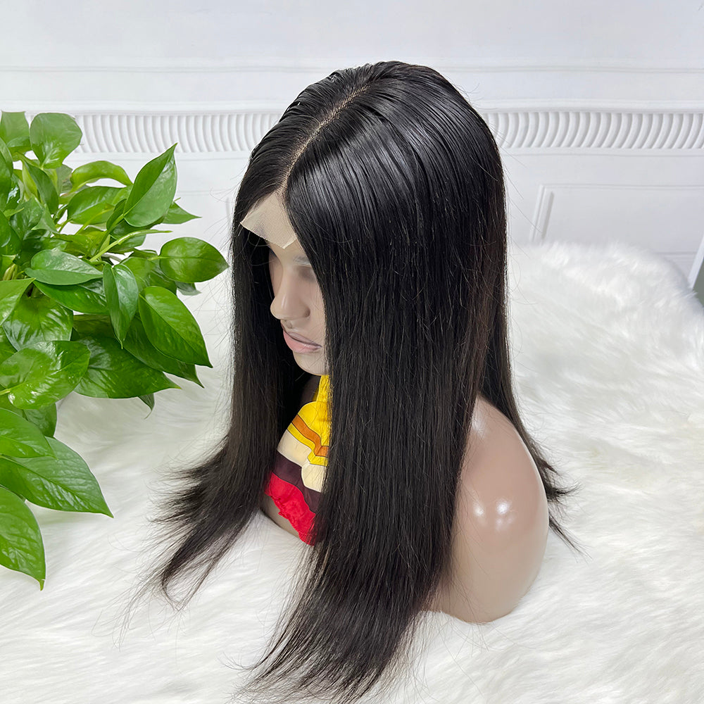 Double Drawn Bone Straight 2*6 Lace Bob Wig Virgin Human Hair Wigs Natural Color