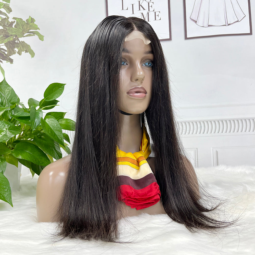 Double Drawn Bone Straight 2*6 Lace Bob Wig Virgin Human Hair Wigs Natural Color