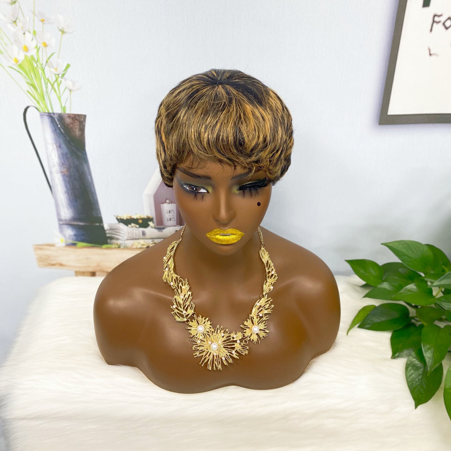 Machine Human Hair Wig Straight Natural Hair Wig 9047 Color 1B/30#