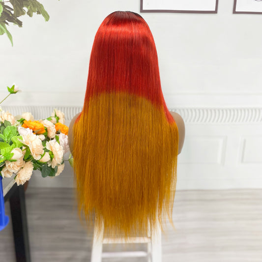 13*4 Lace Wig Straight Natural Human Hair Lace Wigs Color 1B/Red/Orange 300% Density