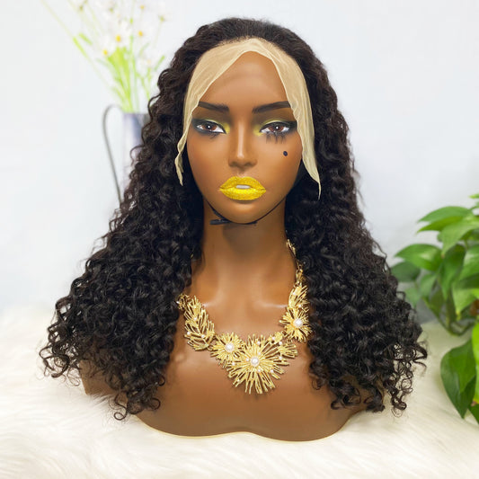 13*4 BOB Wig Water Wave Natural Human Hair Lace Wigs Color 1B 250% Density