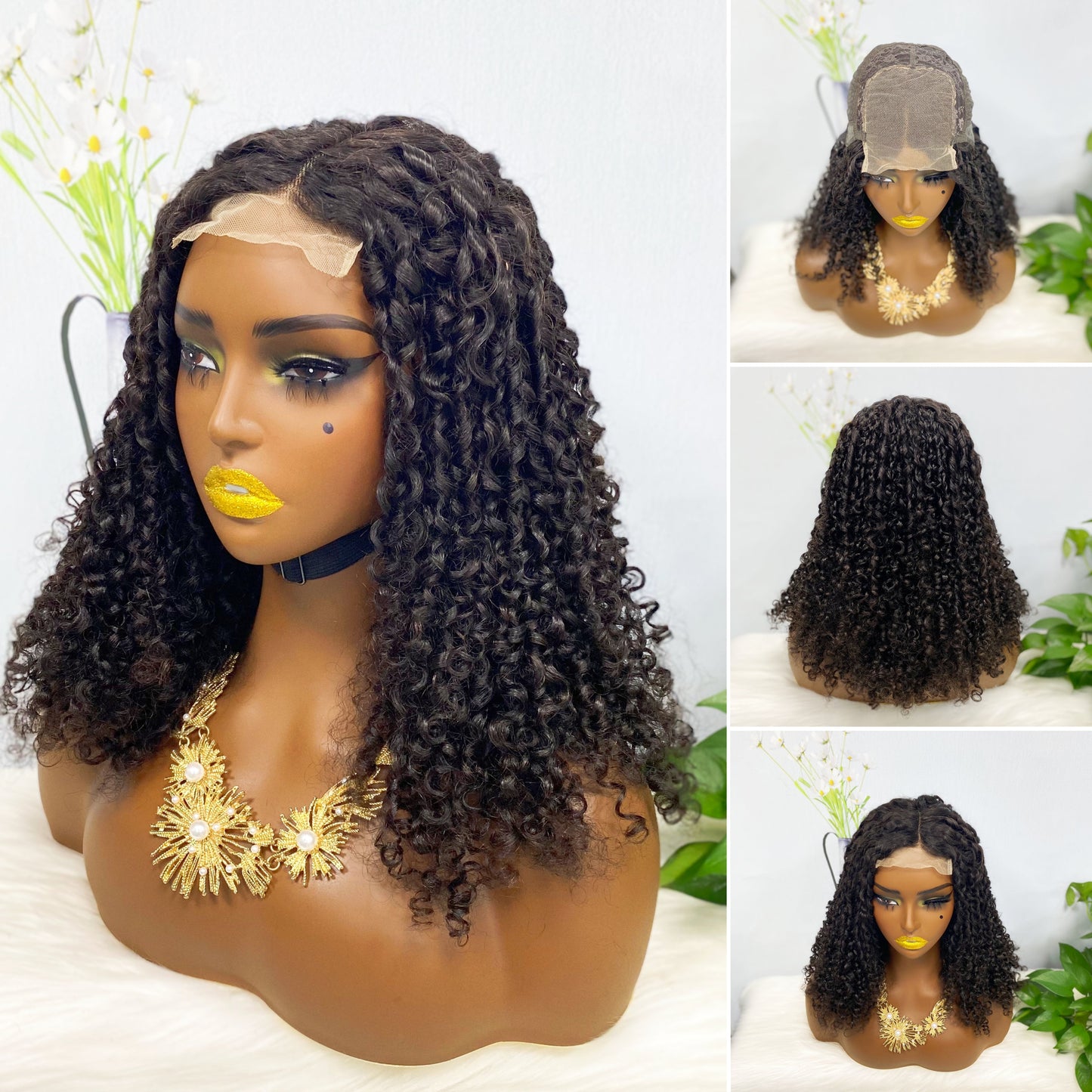 DD 4*4 perruque de dentelle sans colle Pixie couleur de perruque de dentelle de cheveux humains naturels 1B 250% densité