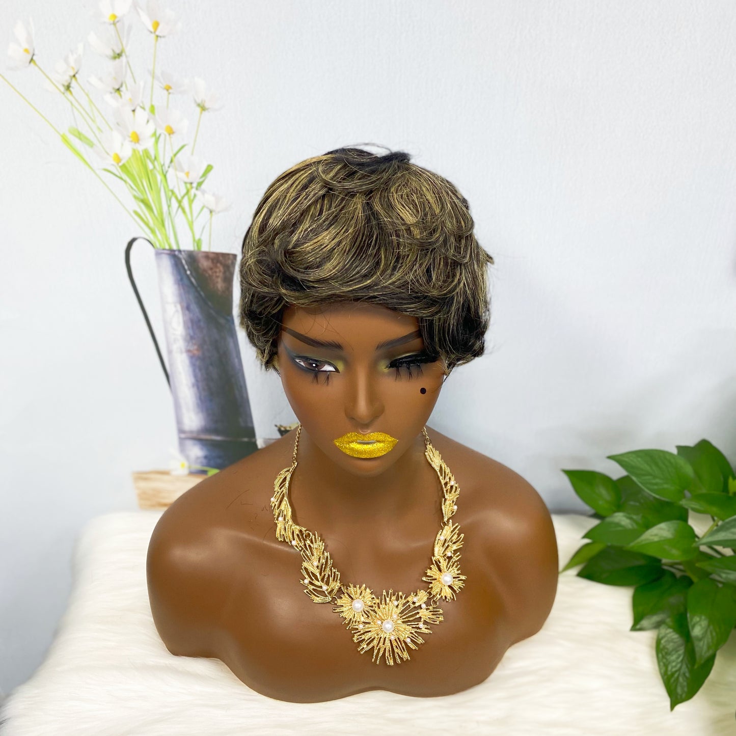 Machine Human Hair Wig Natural Hair Wigs 0701 Color 1BF27#