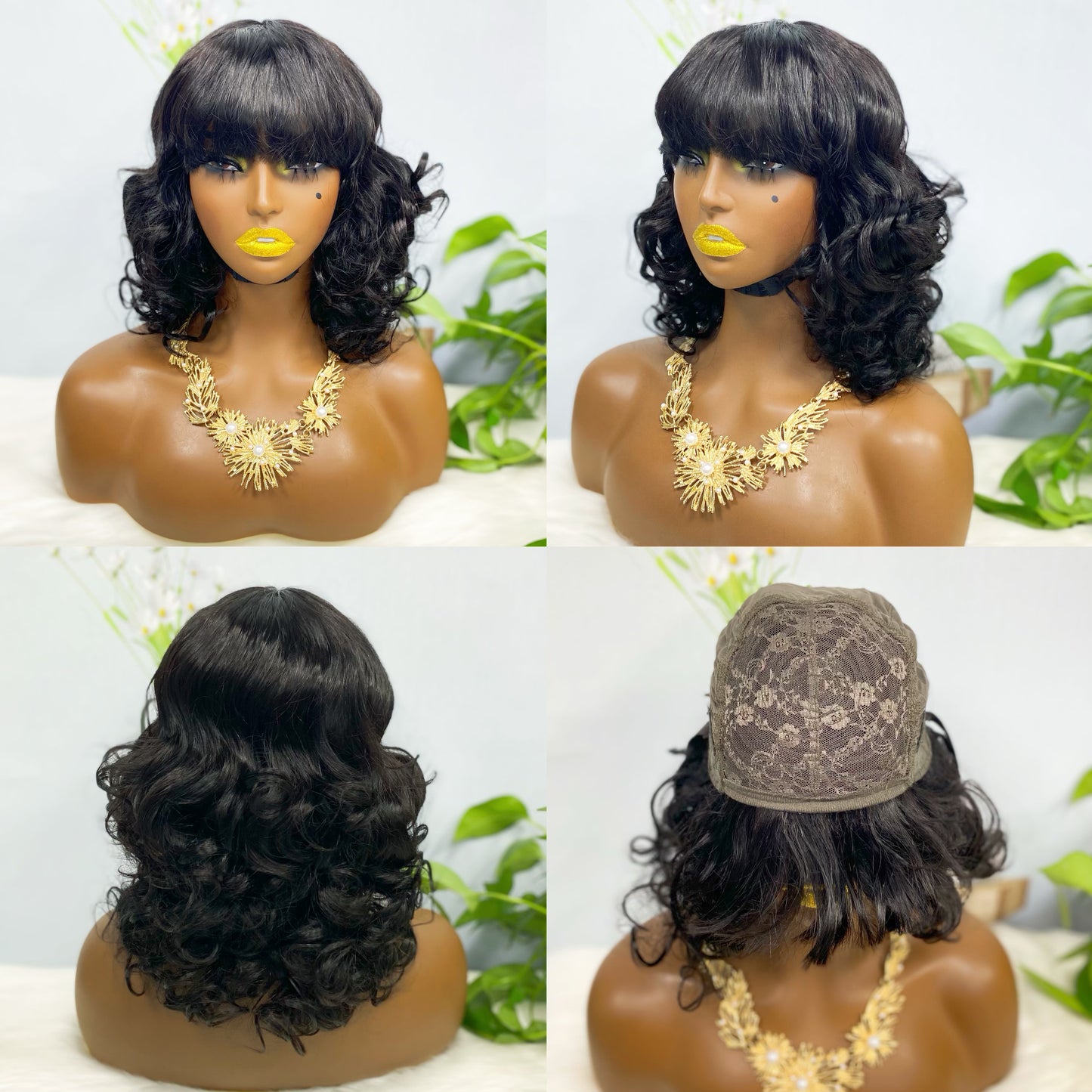 Fringe Wig LW Brazilian Natural Human Hair Wig Color 99J