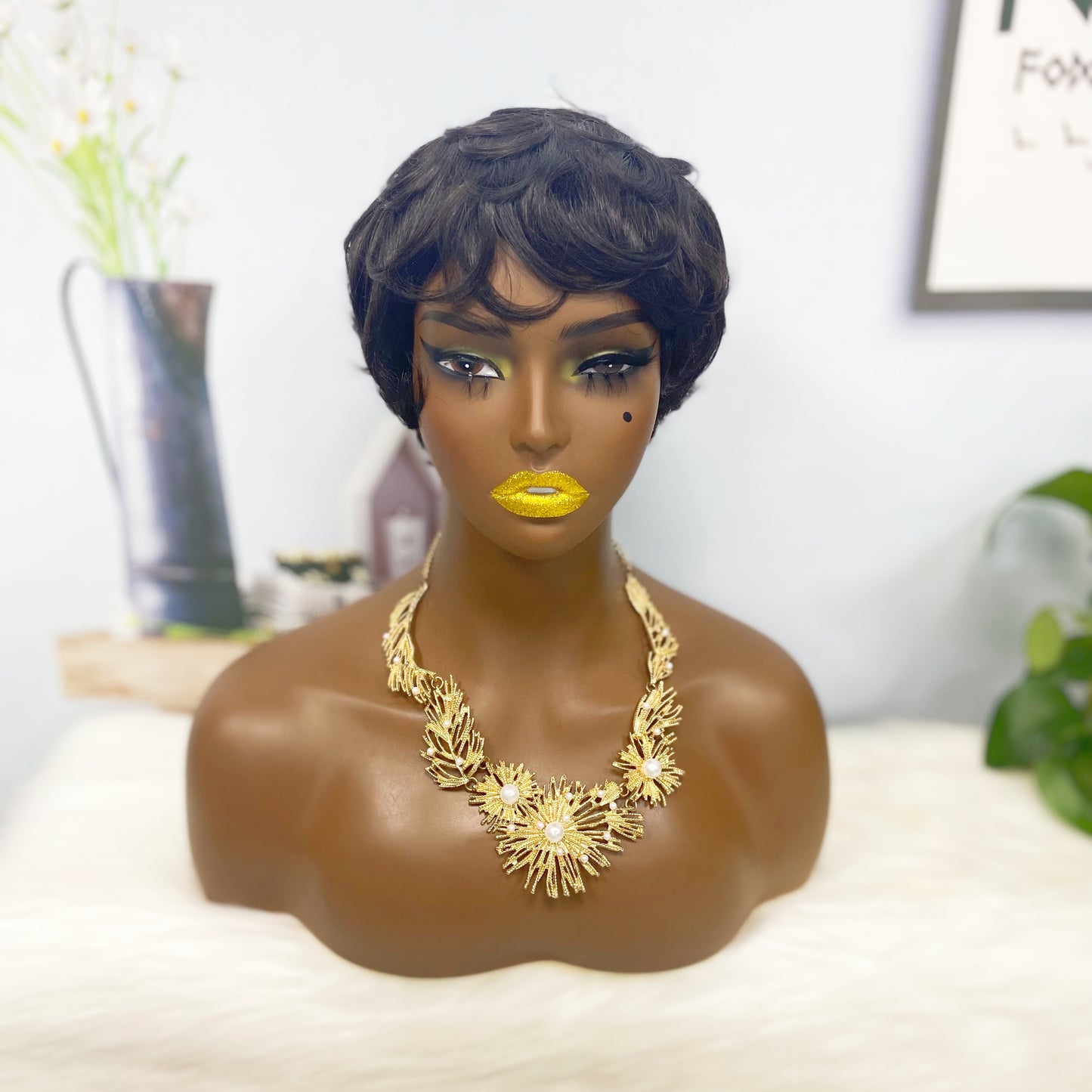 Machine Human Hair Wig Natural Hair Wigs 0701 Color 1B