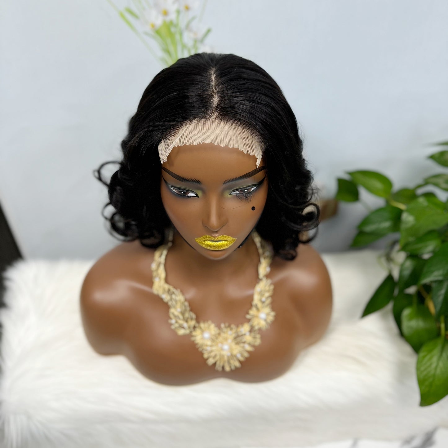 DD 5*5 Wig Bouncy Natural Human Hair Lace Wigs Color NC 12inches