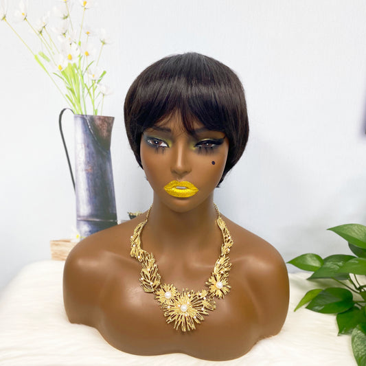 Machine Human Hair Wig Straight Natural Hair Wig 074 Color 1B