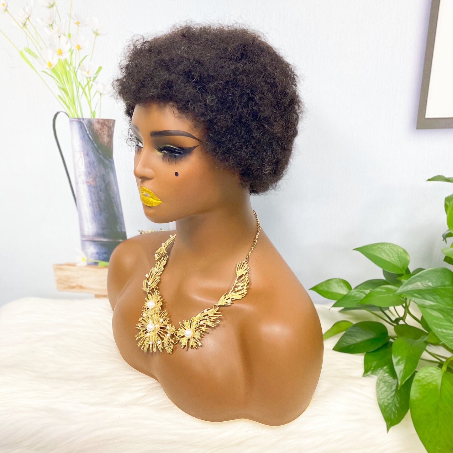 Afvo Wig Machine Human Hair Wig Natural Hair Wigs Color 1B 6inch