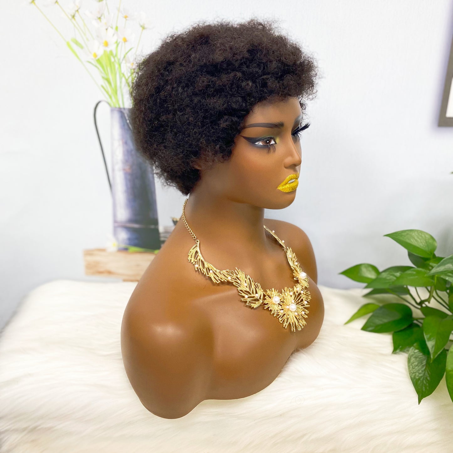 Afvo Wig Machine Human Hair Wig Natural Hair Wigs Color 1B 6inch