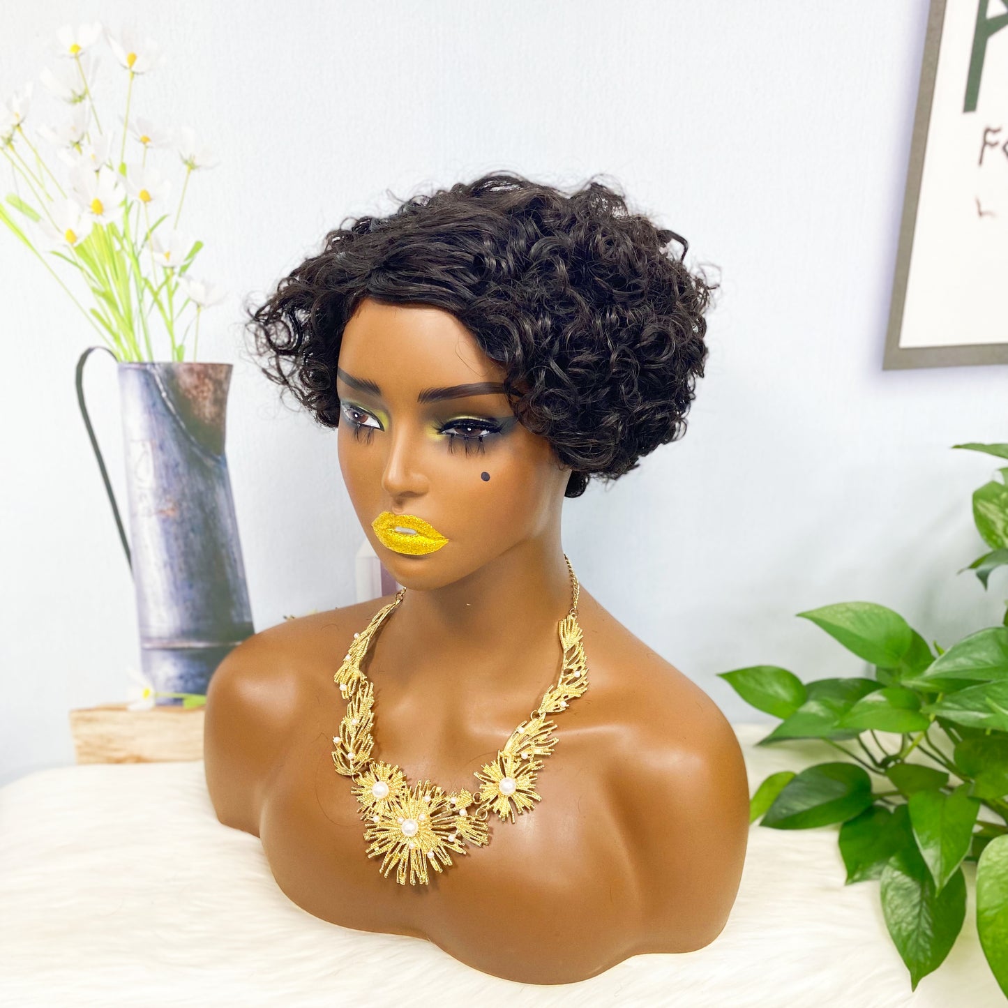 Machine Human Hair Wig Natural Hair Wig 310 Color 1B