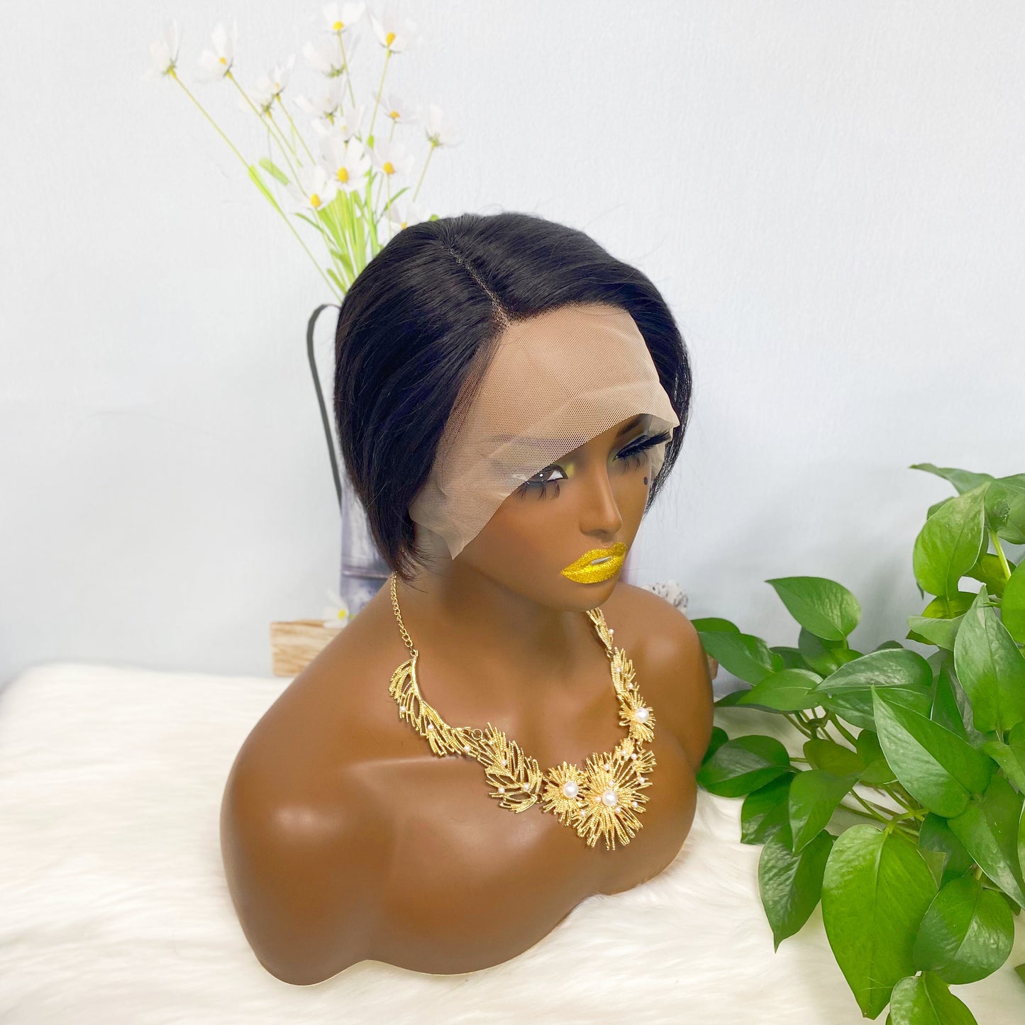 T Lace Wig SX01 Human Hair Wig Natural Hair Wig Color 1B