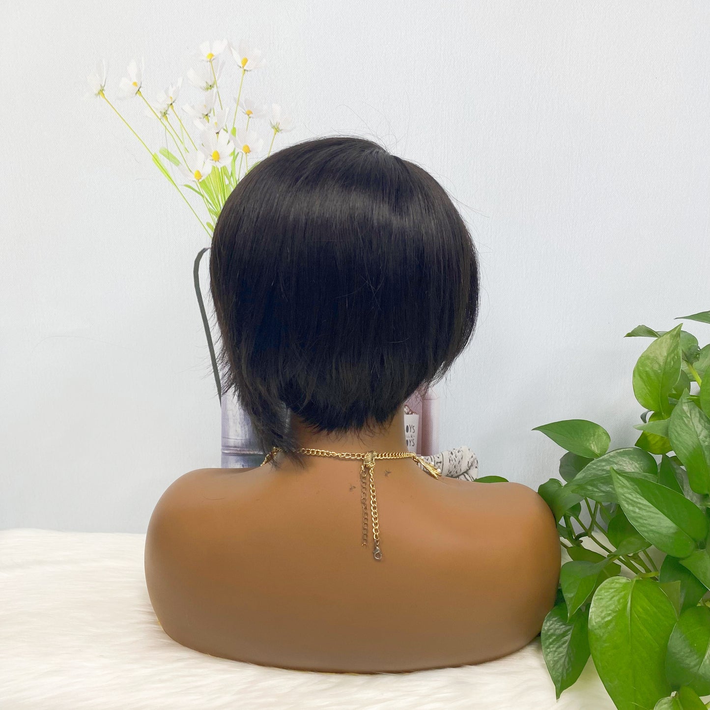 T Lace Wig SX01 Human Hair Wig Natural Hair Wig Color 1B