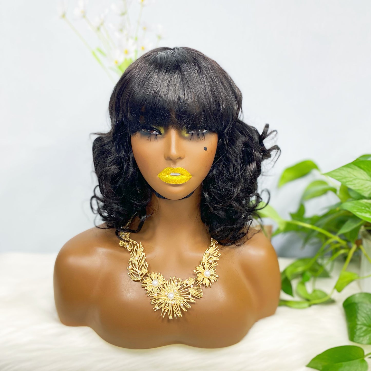 Fringe Wig LW Brazilian Natural Human Hair Wig Color 1B
