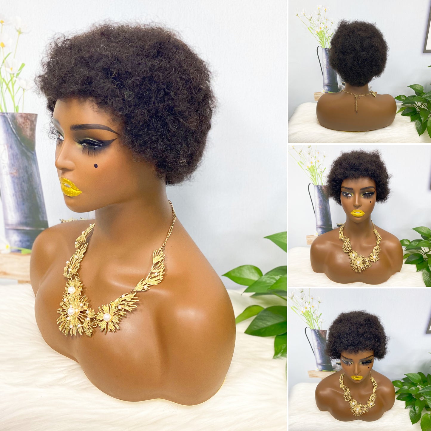 Afvo Wig Machine Human Hair Wig Natural Hair Wigs Color 1B 6inch