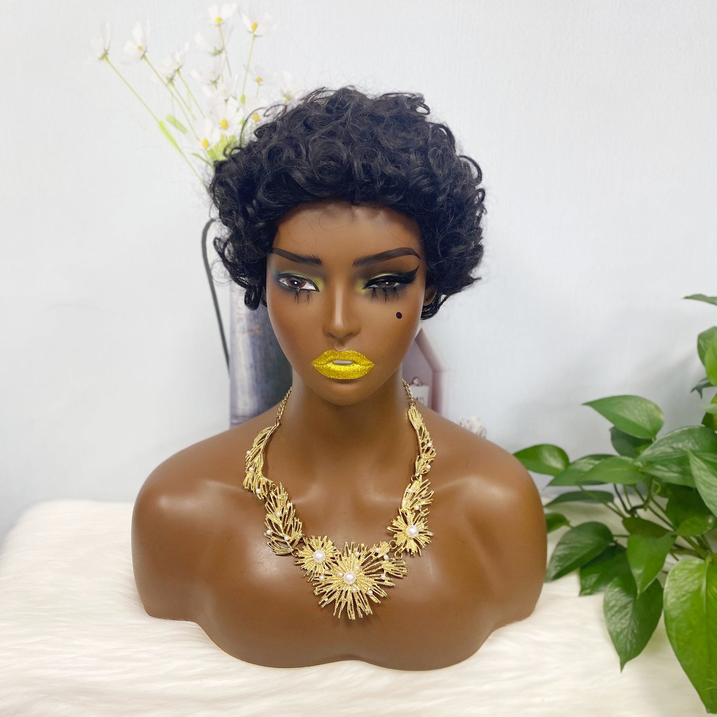 Machine Human Hair Wig Natural Hair Wig 026 Color 1B