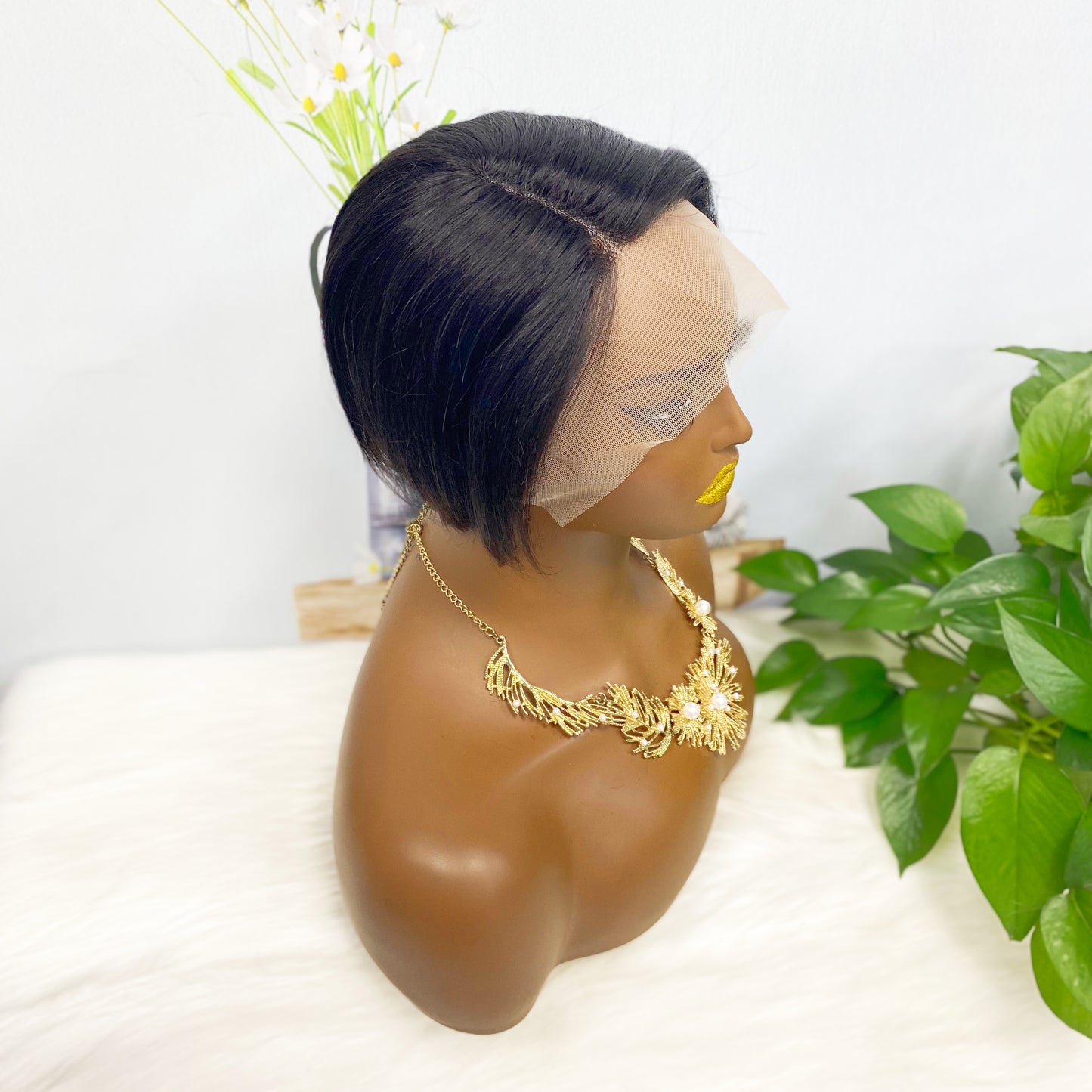 T Lace Wig SX01 Human Hair Wig Natural Hair Wig Color 1B