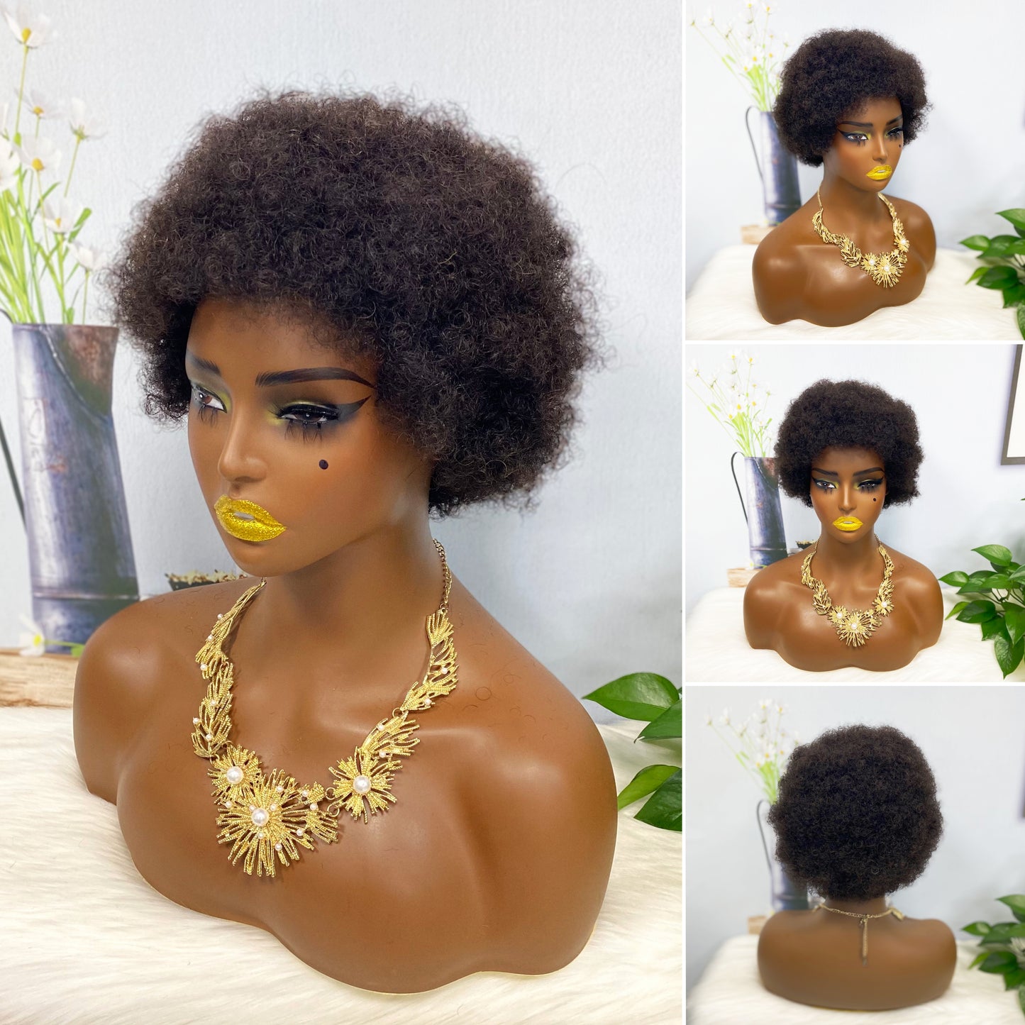 Afvo Wig Machine Human Hair Wig Natural Hair Wigs Color 1B 8inch