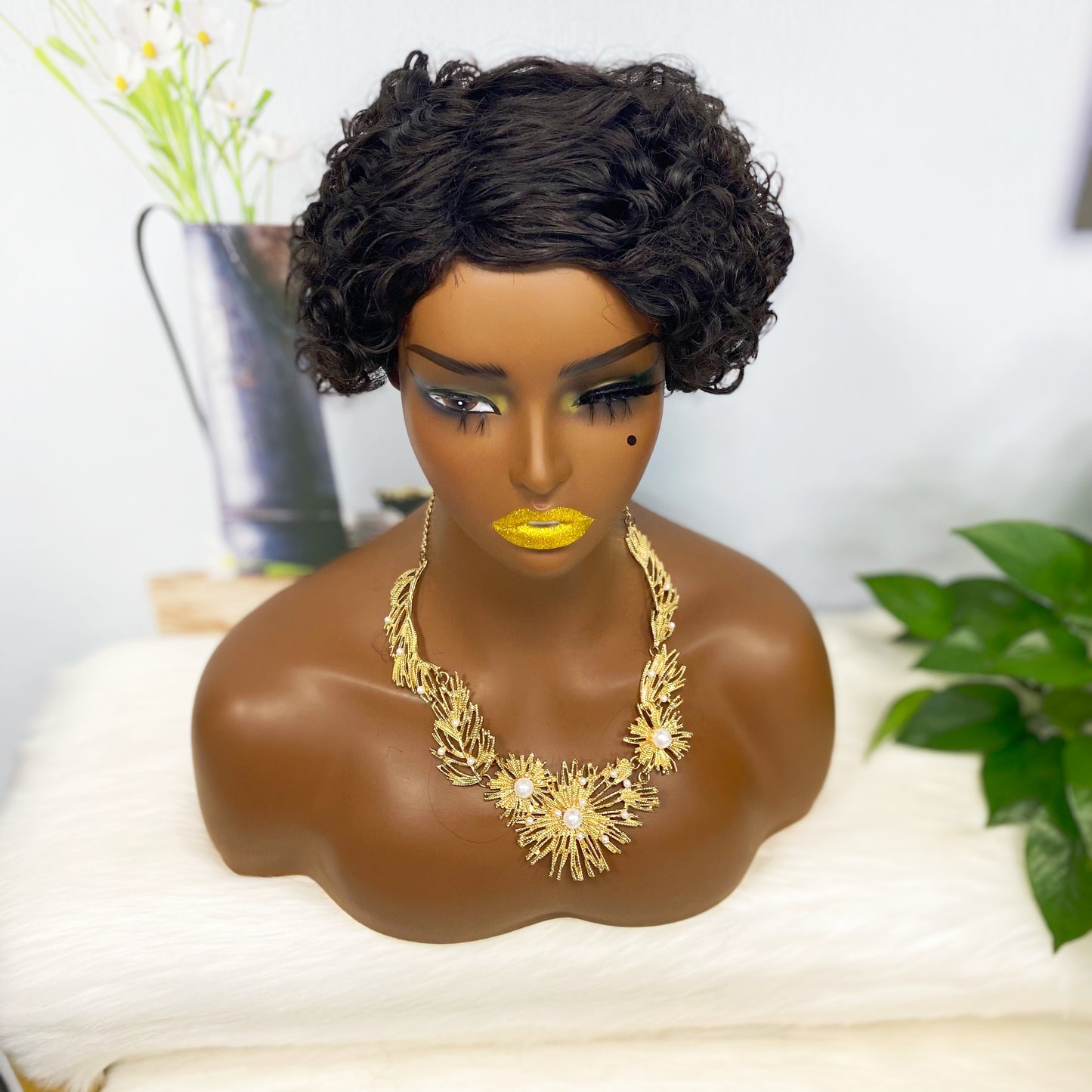 Machine Human Hair Wig Natural Hair Wig 310 Color 1B